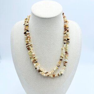 Earth-Tone Mixed Gemstone Chip Necklace – Long Strand